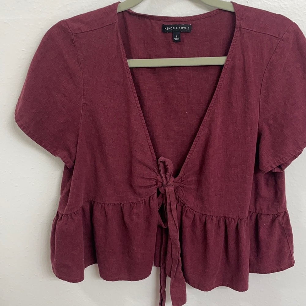 Maroon front tie top